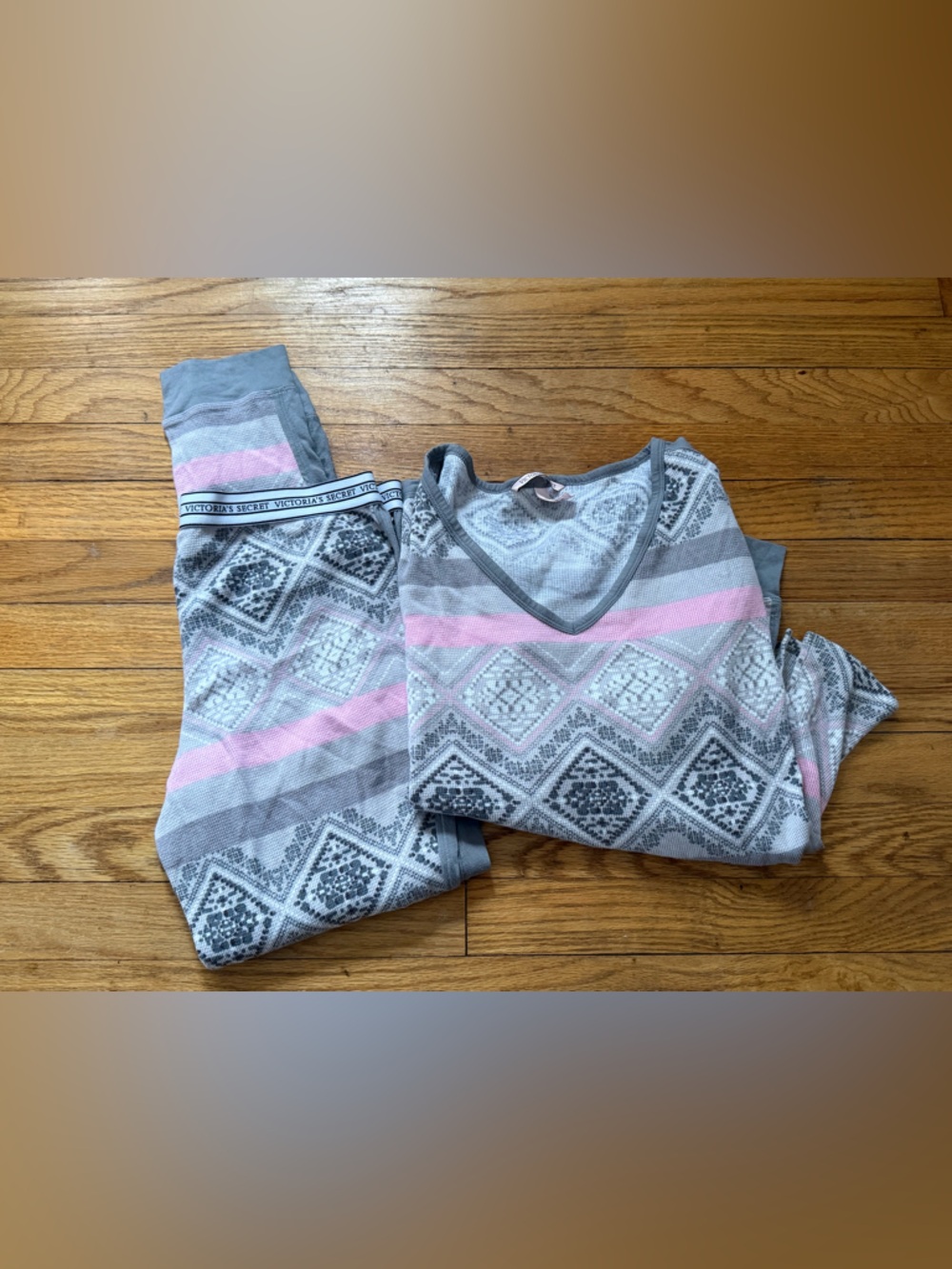 Victoria's Secret Gray & Pink Waffle Knit Sleep Top